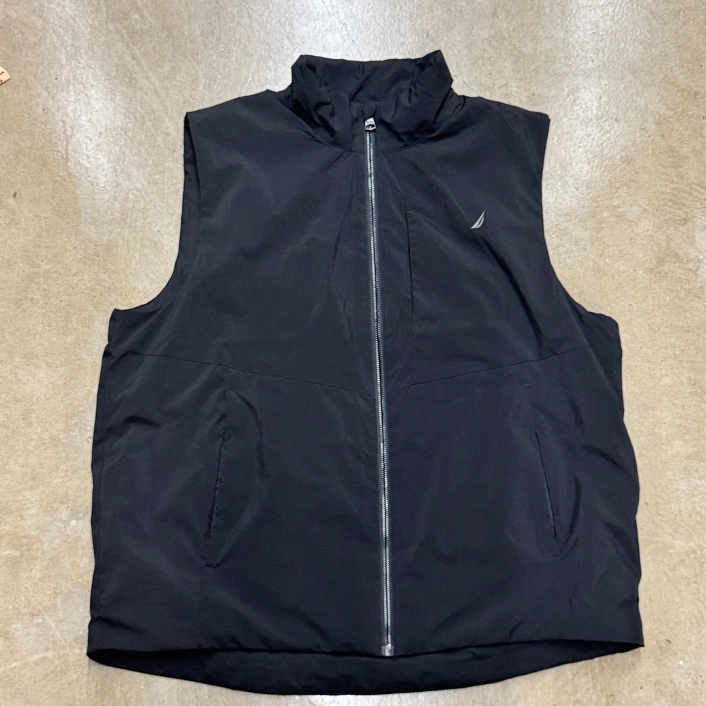Nautica Mens XL Black Active Stretch Vest Water Wind Resistant Full Zip Vest